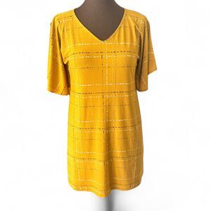 Apt. 9 Mustard Yellow Casual Shift Dress V-Neck Summer Cool Travel Friendly Sz M